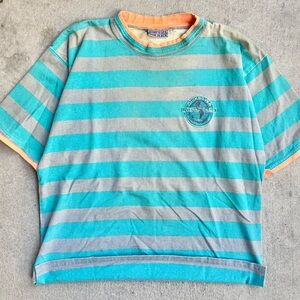 80s Quiksilver Vintage Men’s Retro Striped Classic Surf Patched Tshirt L 24x26
